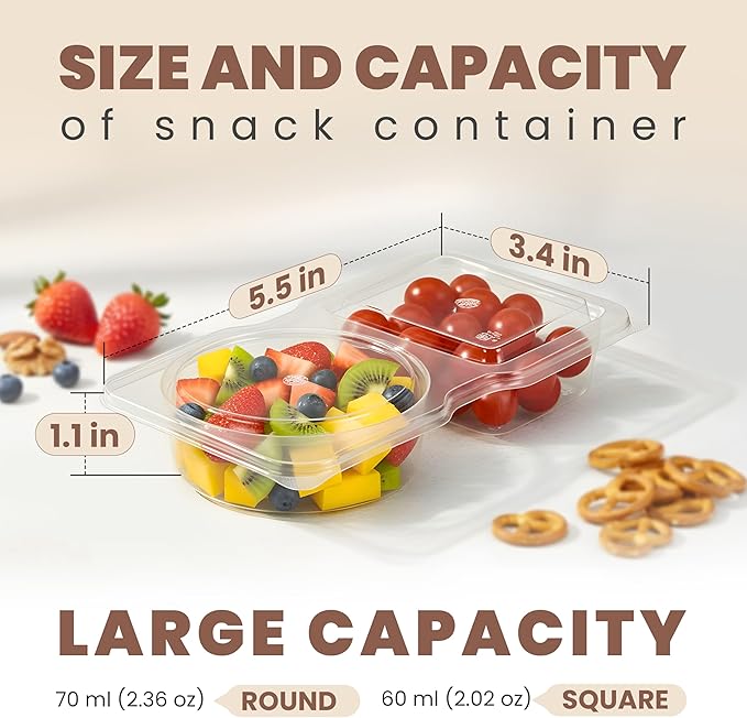 Reusable Snack Containers with Lids 30 Pack – 2 Compartment Portion Control Food Storage Boxes, Leakproof Snack Tray, Stackable Containers for Travel, Office & Home (30)