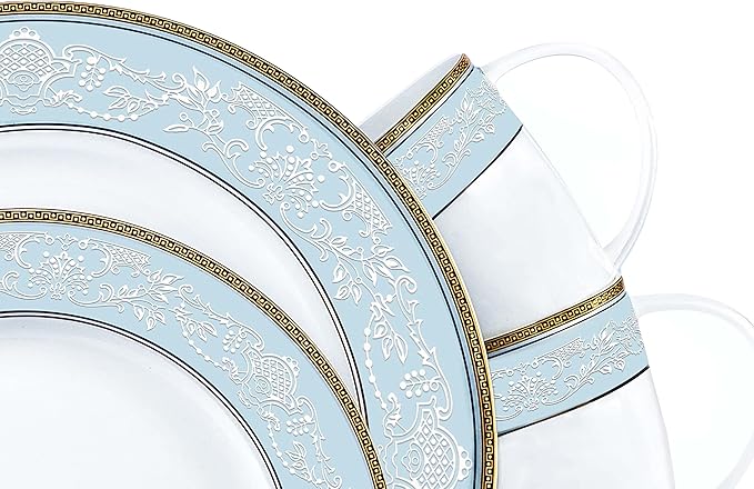 Fine Bone China Salad Plates Set, 4 Pcs Classic Relief Pattern Gilt Edged High Grade 8" Dessert Plate Appetizer Dish Sets For 4 People