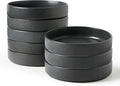 famiware Star 7.5" Pasta Bowls Set, Salad Bowl Set of 8, Double Reactive Glaze, Stackable, Ideal for Your Friend for Housewarming, Festivals, Matte Dark Charcoal (Full Glaze)