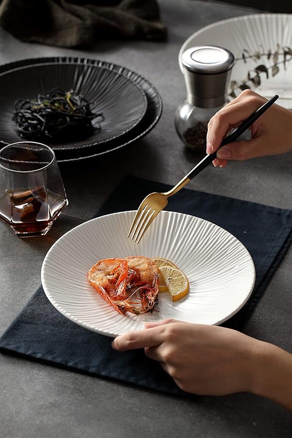 Jusalpha Set of 4- Japanese Style Porcelain Dinner Plates, Versatile Circular Serving Plates for Breakfast, Salad, Steak Dinner, PL018 (Set of 4) (10.3 Inches, White)