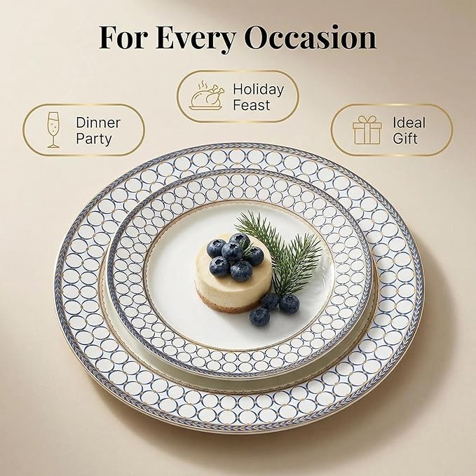 CwlwGO-Bone China Dinner Plates Set of 4, Lace Dishes Set for Salad, Pasta, Dessert, Dinnerware Dishset for Kitchen, Not Suitable for Microwave (8 Inch)