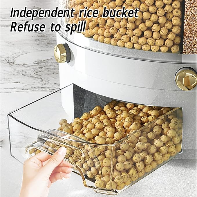 Grain Storage Container Rotatable Rice Dispenser Box 6 Grid Grain Dispenser 360 Degree Rotating Food Dispenser Cereal Dispenser Countertop for Beans Rice Grains(white)