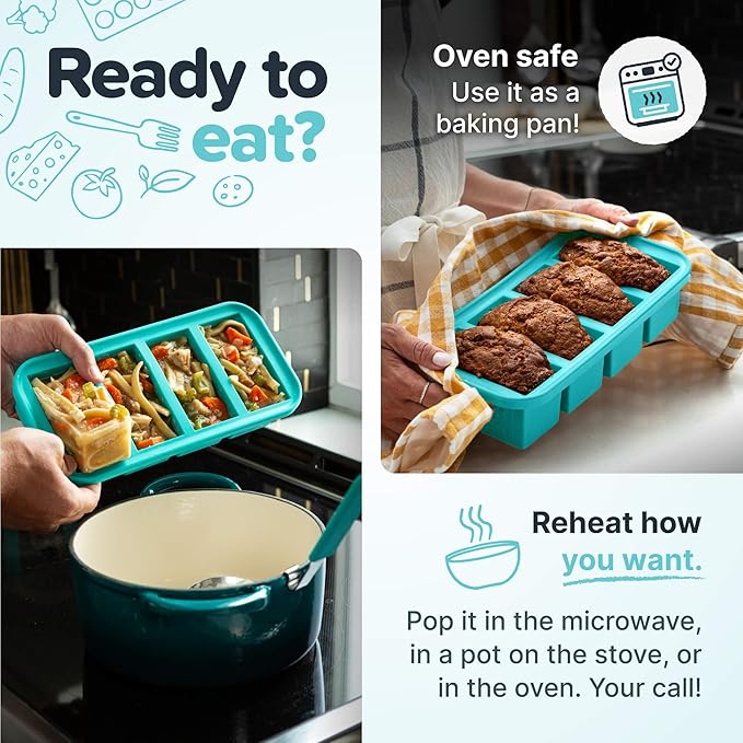 Souper Cubes 2 Cup Silicone Freezer Tray with Lid, Perfect for Storing Lasagna, Leftovers, Sauces, Portioned Meals and More, Silicone Freezer Mold for Meal Prepping - Aqua - 1-Pack