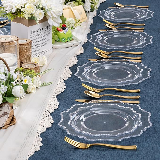 COLOSUS 100pcs 7.5 Inch Clear Plastic Dessert Plates-Heavy Duty Disposable Plastic Cake Plates,Premium Salad Plate,Fancy Disposable Cake Plate for Party for Party Thanksgiving and Everyday Use