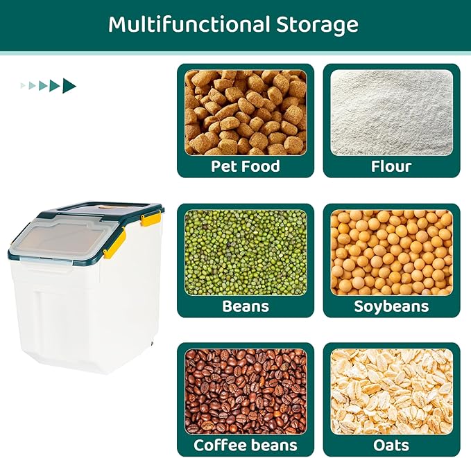 Rice Storage Container 50 lbs Large Household Flour Sugar Containers Airtight Grain Cereal Dispenser with Wheels, Locking Lid & Measuring Cup for Kitchen Pantry Organization, 2 Pack(Blue)