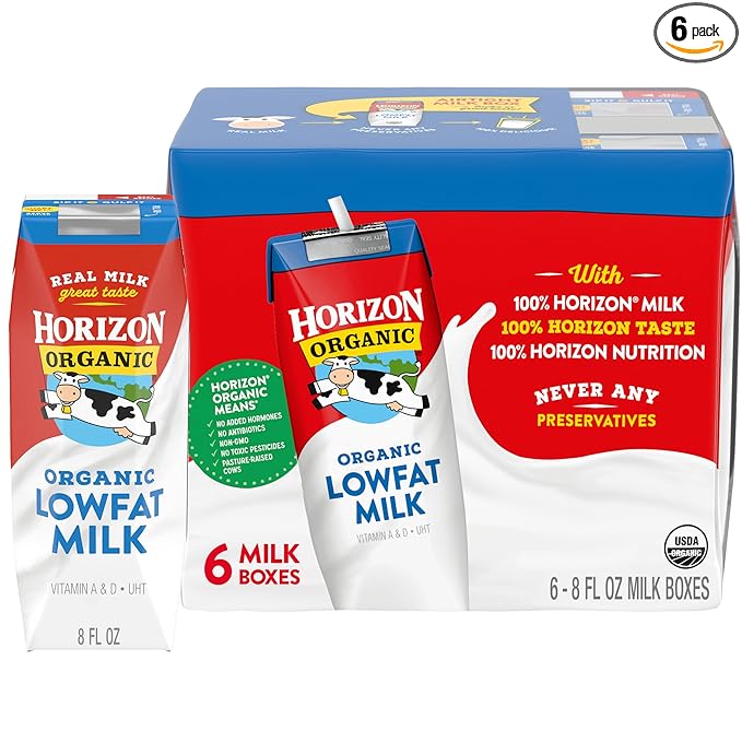 Horizon Organic Shelf Stable 1% Lowfat Milk Boxes, Pack of 6-8g Protein per Serving