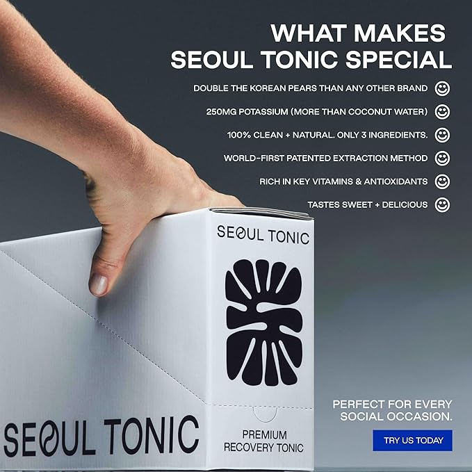 Seoul Tonic Patented "Pre Party" Korean Pear Natural Tonic, Science-Backed, Patented Formula for Easier Morning,Natural Potassium & DHM (100ML) Pack of 12