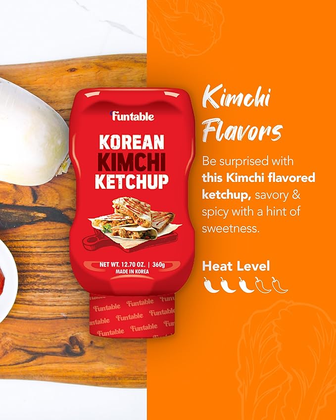 Funtable Korean Kimchi Ketchup (12.70 oz, Pack of 1) - Savoury & Spicy, Ketchup, Great Flavors, Easy-to-Use. Perfect for Chicken, Nuggets, Wings & Nachos, Tomato Sauce Alternative.
