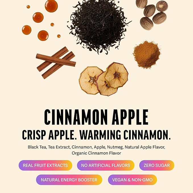 Zest Energy Tea - Cinnamon Apple Spice High Caffeine Black Tea Loose Leaf Blend - Caffeinated Coffee Altnernative/Substitute - Natural, Non-GMO & Keto Friendly - Hot or Iced - 50 Servings - 150mg Caf