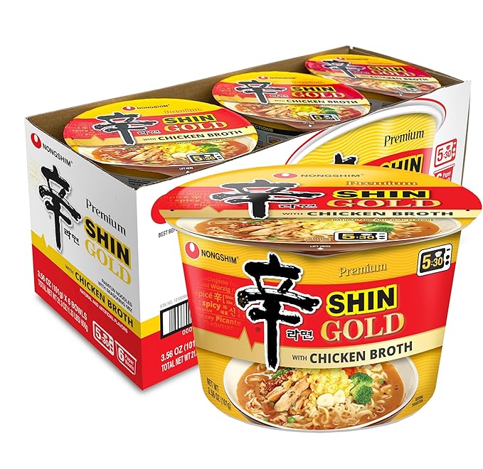 Nongshim Ramen Noodles, Gourmet Instant Ramen bowl, Premium Microwavable Noodle Soup, Shin Gold, 3.56 Ounce (Pack of 6)