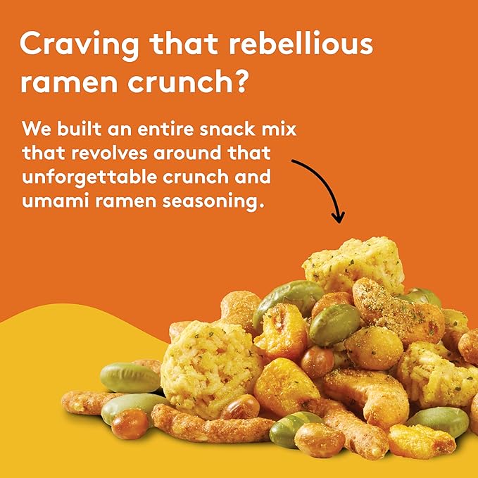 Snak Club Ramen Flavored Snack Mix, Crunchy Ramen Pieces, Toasted Corn, Sesame Sticks, Peanuts, Cashews, Soybeans, Edamame, 8 oz Resealable Bag