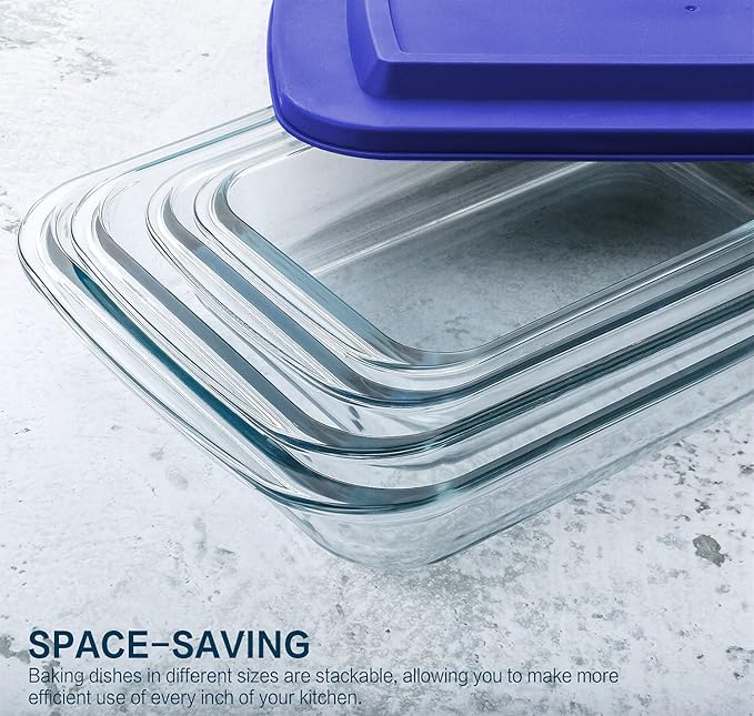 8-Piece Glass Baking Dish Set with Plastic lids,Rectangular Glass Bakeware Set with Lids, Baking Pans for Lasagna, Leftovers, Cooking, Kitchen, Freezer-to-Oven and Dishwasher, Blue