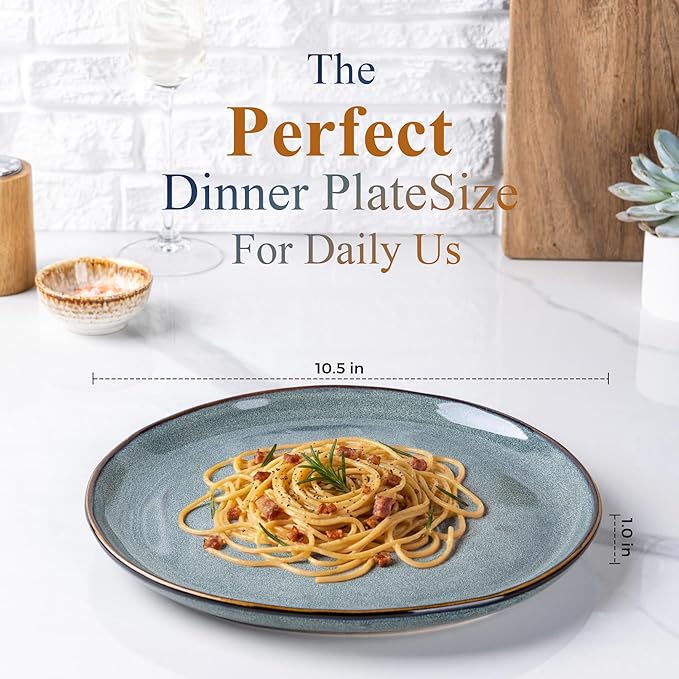 AmorArc Ceramic Dinner Plates Set of 6,10.5 Inch Handmade Reactive Glaze Stoneware Plates,Rustic Shape Dinnerware Dish Set for Kitchen,Microwave & Dishwasher Safe,Scratch Resistant