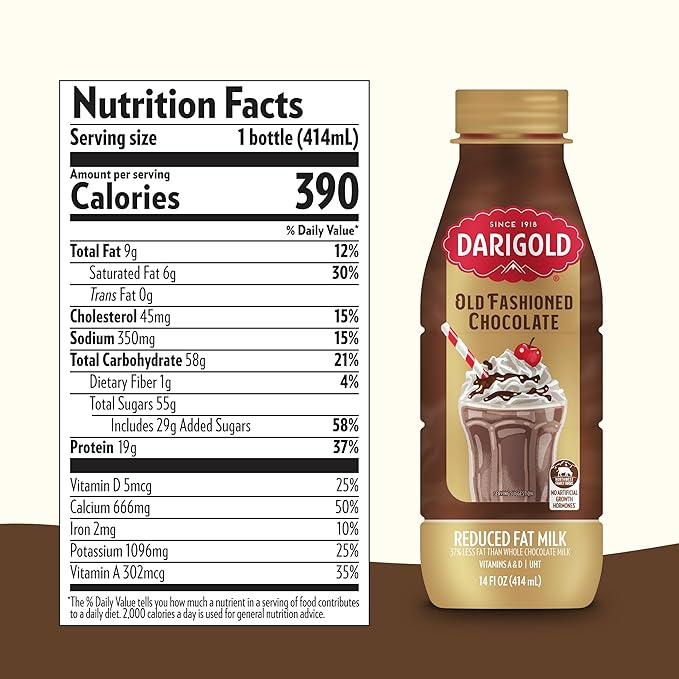 Darigold Old Fashioned Chocolate Milk 2 Percent, Reduced Fat Shelf Stable Milk with Real Cocoa & 6 Essential Nutrients, 19g Protein, rsBT Free - 14oz, 12 Pack (Chocolate)