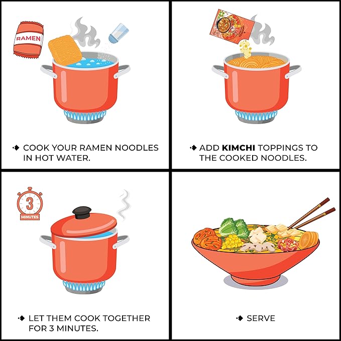 CHIRAMEN Kimchi Veggie Mix Dried Ramen Toppings, Kimchi, Mushrooms, Sweet Pepper, Tofu, Cabbage, Chives, Corn, Perfect for Cup Noodles and Dehydrated Vegetables Soup