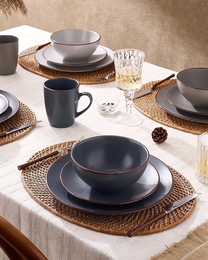 Famiware Venus 16-Piece Stoneware Dinnerware Sets with Mugs, Plates, Bowls, Service for 4, Matte Multicolor - Chip‑Resistant Dish Set for Everyday & Formal & Party Use, Microwave & Dishwasher Safe