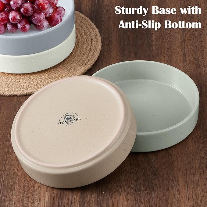 E-far Pasta Bowls Set of 4, 35oz Ceramic Large Salad Bowl Plates for Serving Soup Dinner, Shallow Stoneware Pasta Plate, Microwave & Dishwasher Safe, Speckled Multicolor