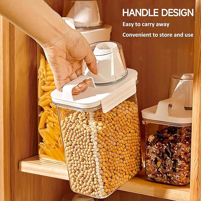 Cereal Container，Rice Storage Dispenser-Airtight Food Storage Organizers BPA-free Plastic Kitchen Pantry Storage Containers Food-Grade PET Material Suitable For Rice, Grains （60.8 oz + 77.7 oz )