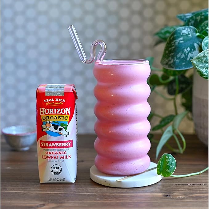 Horizon Organic Shelf Stable 1% Lowfat Strawberry Milk Boxes, Pack of 12 - 8g Protein per Serving