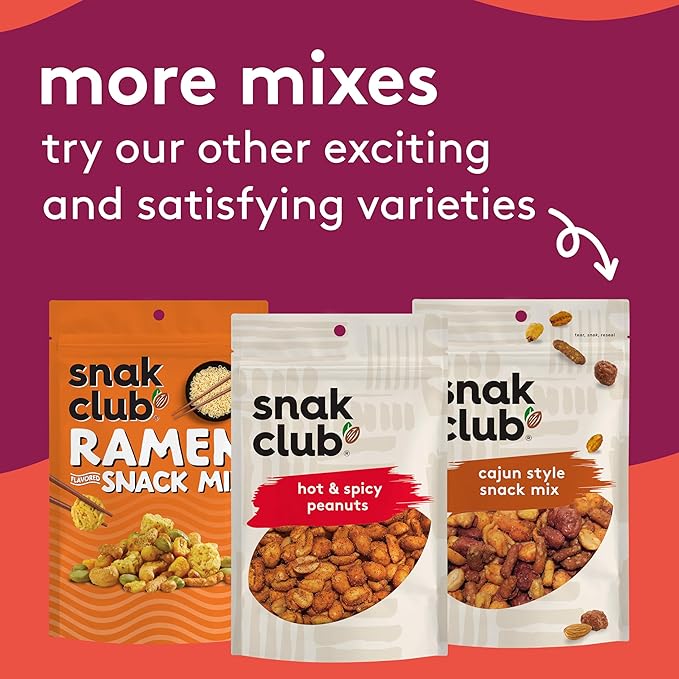 Snak Club Hot & Spicy Ramen Flavored Snack Mix, Crunchy Ramen Pieces, Toasted Corn, Sesame Sticks, Peanuts, Cashews, Edamame, Roasted Green Peas, 8 oz Resealable Bag