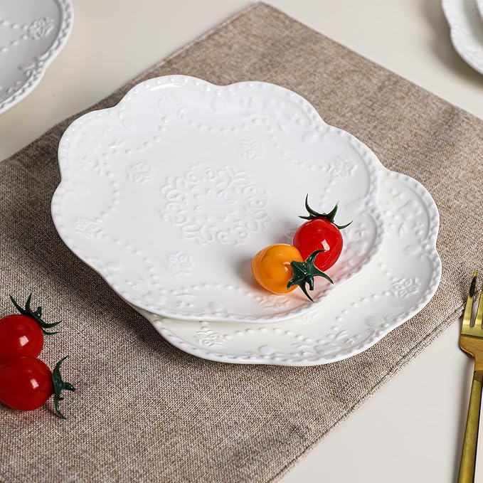Gaolinci European Palace Series Lace Embossed Ceramic Dinner Plate (Set of 4)