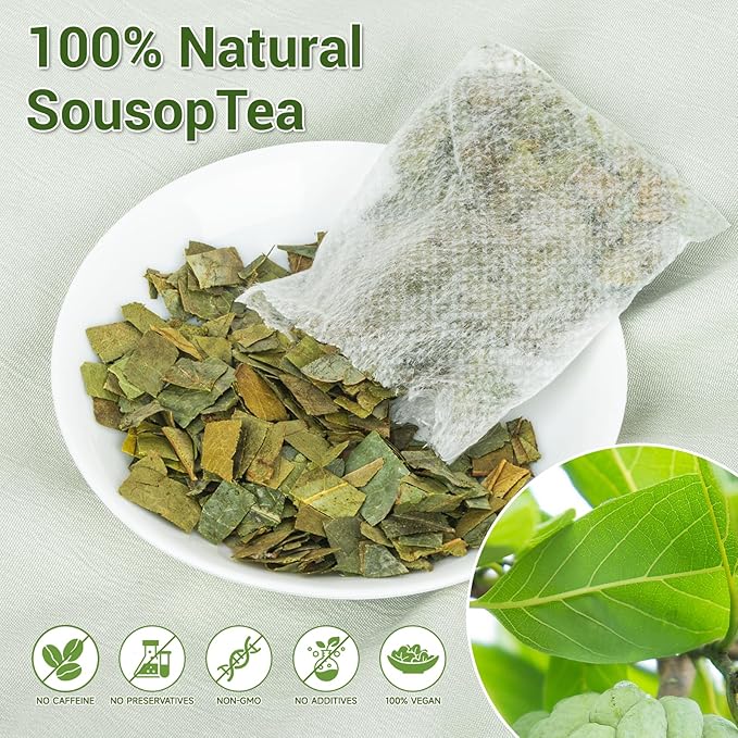Soursop Tea, 100% Natural Soursop Leaves Tea Bags for Digestion, Immunity, Sleep Support & Healthy Skin, Caffeine Free, No Additives (80 Bags/2 Pack)
