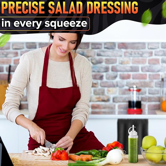 6-Pack Plastic Condiment Squeeze Bottles 8oz – Refillable Squirt Bottles with Narrow Tip, Leak-Resistant | Great for Oil, Sauces, Ketchup, Mayonnaise, Syrup, Dressing, BBQ Stations & Catering Use
