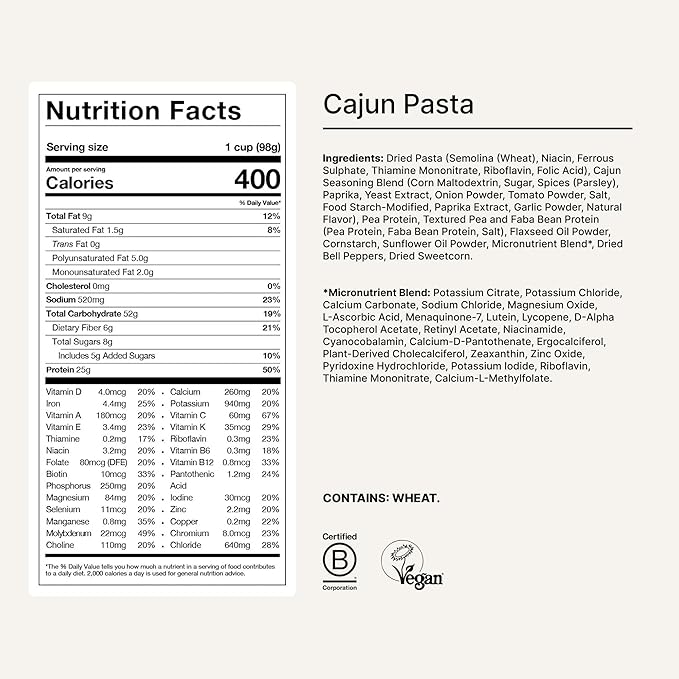 Huel Hot and Savory Cups | Cajun Pasta | 25g Protein Plant Based Instant Meal | 27 Vitamins and Minerals | 100% Nutritionally Complete | 8 Cups