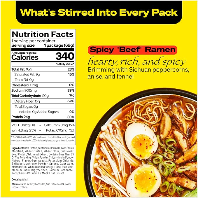 immi Spicy "Beef" Ramen, 100% Plant Based, Keto Friendly, Low Carb, High Protein, Packaged Noodle Meal Kit, Ready to Eat, 6 Pack