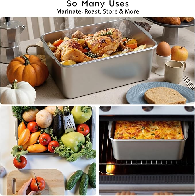 Freshmage 7000 ML / 245 oz /30 Cup Extra Large 304 Stainless Steel Food Storage Container with Lid & Handle – Oven Safe, BPA-Free Meal Prep for Roasting Chicken, Large Cuts of Meat, Bread & Fruits