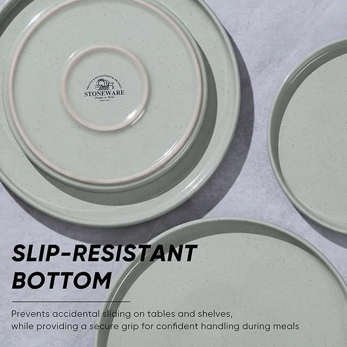 E-far 7.9 Inch Ceramic Dinner Plates, 6-Piece Stoneware Salad Plates with Raised Edges, Chip & Scratch Resistant | Microwave & Dishwasher Safe Dessert Dishes for Appetizer Salad, Speckled Green
