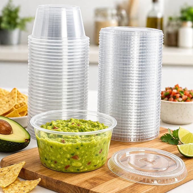 4U'LIFE 4 oz. Clear Plastic Souffle Cup with Lids, BPA Free Portion Cup, 50 Sets