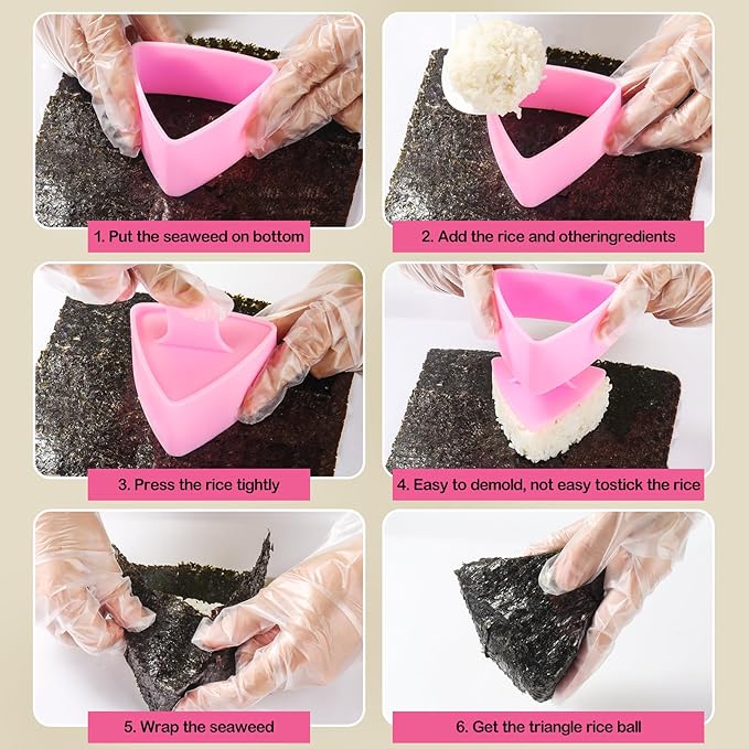 Onigiri Mold Set, 3 Pack Rice Ball Musubi Maker Press Large Triangle Rice Mold, Japanese Sushi Making Kit for Lunch Bento