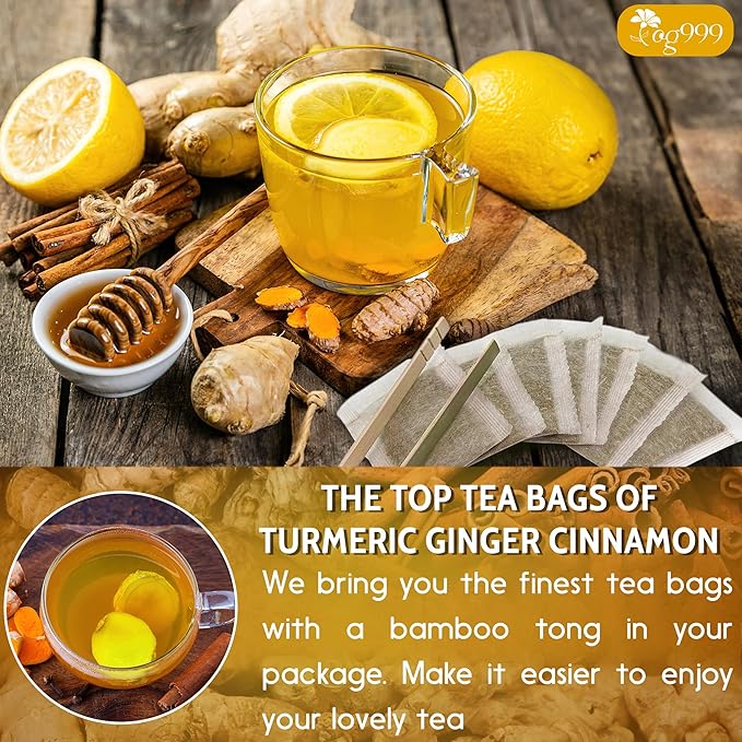 TOG999, 200 Turmeric, Ginger, Cinnamon Tea Bags, 100% Natural, Hand-made Blend of Turmeric, Ginger, and Cinnamon. Eco-conscious Tea Bags. No Sugar, No Caffeine, No Gluten, Vegan.