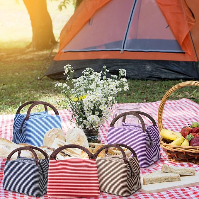 Chunful 24 Pcs Insulated Lunch Bag Bulk Reusable Thermal Lunch Box Waterproof Leakproof Tote Bag with Soft Liner for Women Men Office Work School Picnic Beach Fishing