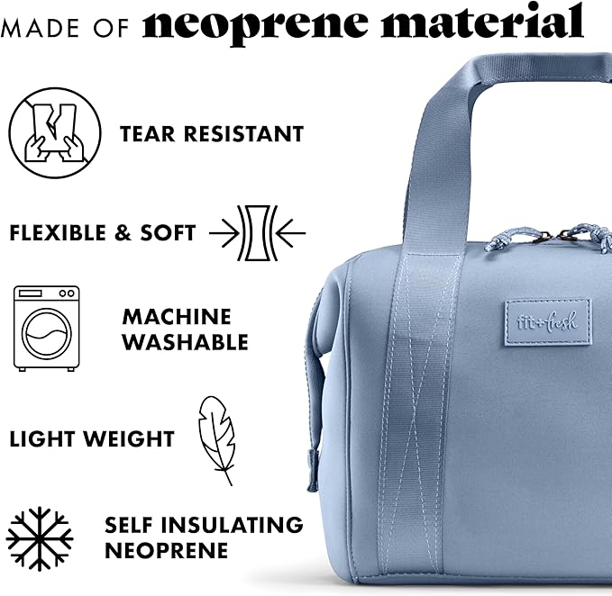 Fit & Fresh Remi Lunch Bag for Women Work – Neoprene Lunch Tote with Containers & Ice Pack, Reusable Meal Prep Lunch Box, Large Capacity, Machine Washable, Slate