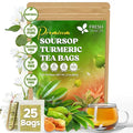 FreshDrinkUS, Premium 25 Soursop Turmeric Tea Bags, 100% Natural, Blend of Soursop Leaves, and Turmeric Root. Made with Natural Material Tea Bags. No Sugar, Vegan.