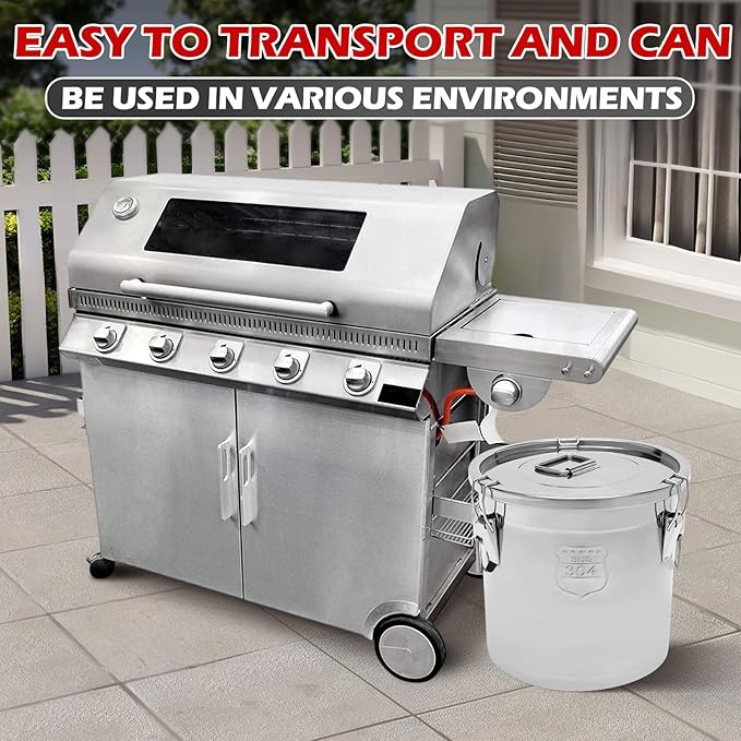 12L/3.17 Gal Cooking Oil Storage Can Commercial Oil Container with Filter & Lid Metal Bucket Food Storage Containers Airtight for Rice Flour Grain Dog Food Coffee Bean, 304 Stainless Steel -Silver