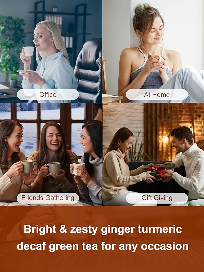 TeeLux Ginger Turmeric Decaf Green Tea, Smooth Decaffeinated Green Tea with Spicy Ginger, Earthy Turmeric & Sweet Honey Aroma, 100 Count, Hot & Iced Tea