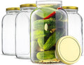 kitchentoolz 1 Gallon Glass Large Mason Jar Wide Mouth with Metal Airtight Lids (4 Pack) - Fermentation Kombucha Kefir Kimchi - Storing Canning Pickling Containers -Gold Lids