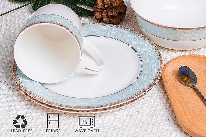 Fine Bone China Dinner Plates Sets, 4 Pcs Classic Relief Pattern Gilt Edged High Grade 10.5 inch Dinnerware Sets For 4 People