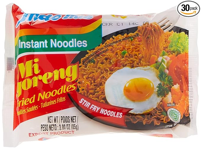 Indomie Mi Goreng Instant Stir Fry Noodles, Halal Certified, Original Flavor (Pack of 30)