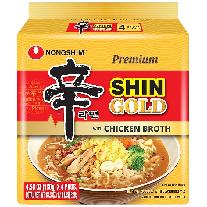 Nongshim Ramen Noodles, Gourmet Instant Ramen, Premium Microwavable Noodle Soup, Shin Gold, 4.58 Ounce (Pack of 16)