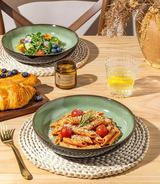 LERATIO Large Pasta Bowls,38oz Ceramic Pasta Bowls,9.0" Reactive Glaze Pasta Bowl Set of 4,Microwave & Dishwasher,Oven Safe,Wide Serving Bowls for Salad,Pasta,Fruit,Scratch Resistant-Light Blue