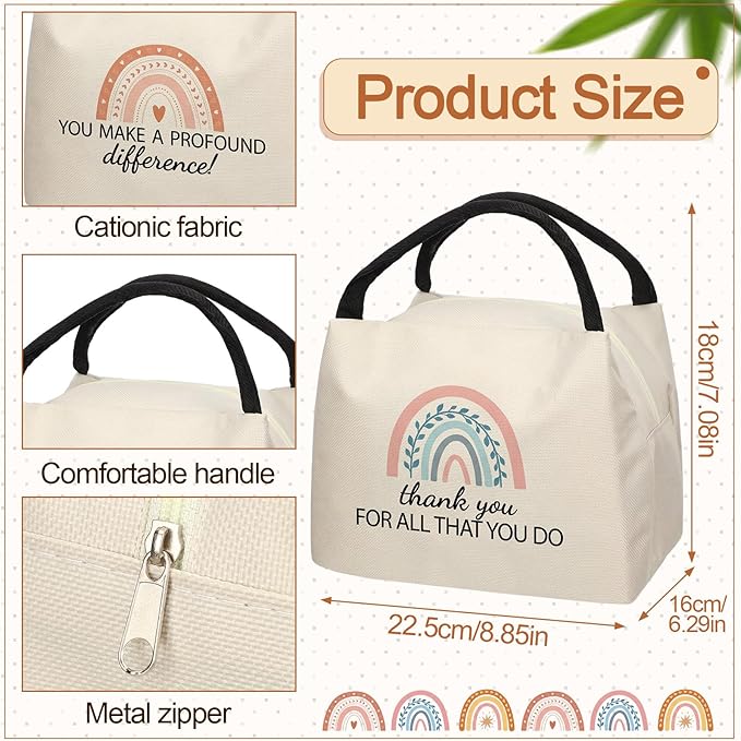 Teacher Appreciation Gifts Bulk Back to School Thank You Insulated Lunch Bags Teacher Reusable Lunch Bags Leakproof Totes End of Year Appreciation Gift for Men Women(12 Pcs,Boho)