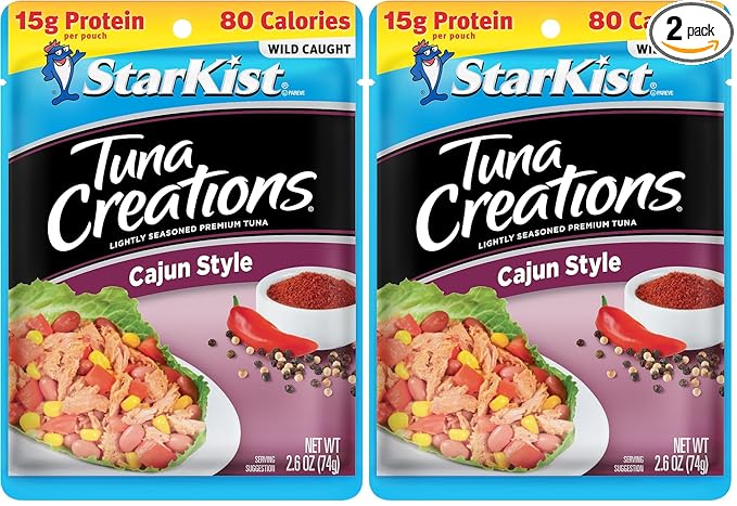 StarKist Tuna Creations Cajun Style Pouch (2.6 oz - 2 Pack) Wild Caught, High Protein Shelf Stable Seafood, Gluten Free, Soy Free, No Draining, Ready to Eat for Salads and Sandwiches