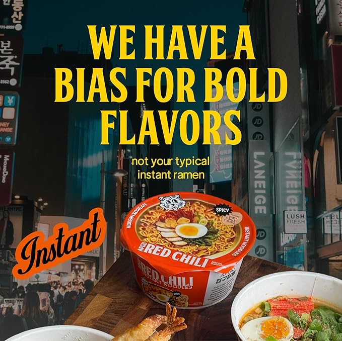 BIAS Apgu Red Chili Instant Noodles - Spicy Korean Ramen with Premium Toppings, Vegan, Air-Dried, Low Calorie (320 Cal) - 6 Pack