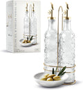 COOK WITH COLOR Glass Olive Oil Bottle Dispenser - 2 Pack- 17oz Oil and Vinegar Cruet - Olive Oil Carafe Decanter for Kitchen, Floral, Clear