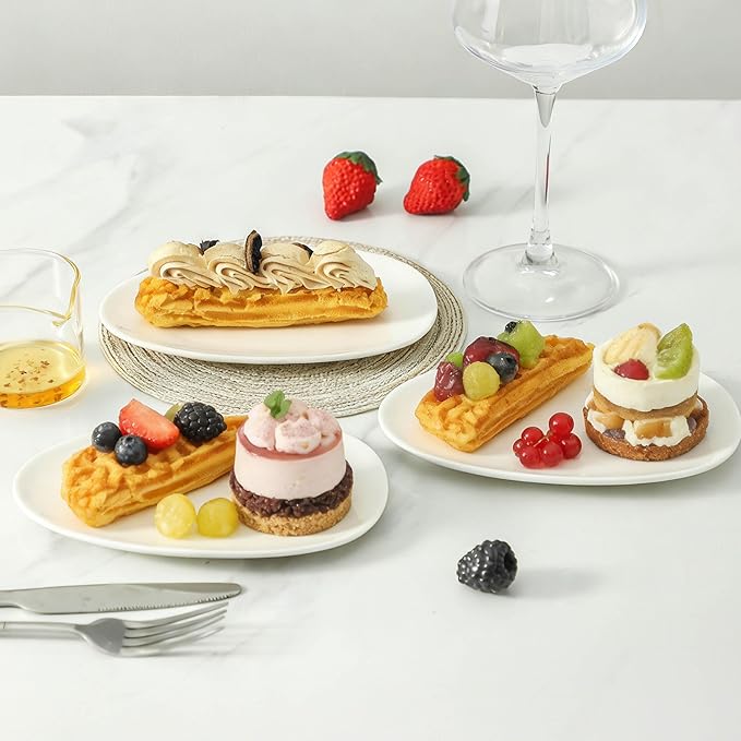 Neaylfe Ceramic Appetizer Plates Set of 6, 6.7 inch Small Dessert Plates, White Salad Plates, Dinnerware Dishes Set for Snacks, Pasta, Side Dishes, Microwave, Oven Safe