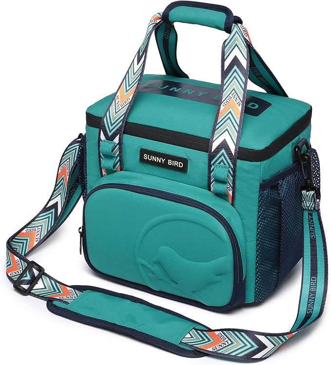 SUNNY BIRD 12L Large Insulated Lunch Bag, Leakproof and Foldable Lunch Cooler Box for Women Adult and Men, Fits 18 Cans (Turquoise Green)